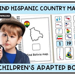 Hispanic Country Maps Interaktives angepasstes Buch, Autismus, Sonderpädagogik, Frühleser, beschäftigtes Buch oder Vorschule, Monat des Hispanic Erben