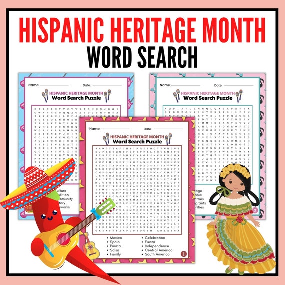 Hispanic Heritage Month Word Search Game National Hispanic - Etsy