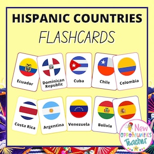 Nationale Spaanse Erfgoedmaand Flashcards | Latijns-Amerikaanse landen Flash-kaarten | Latino Erfgoedmaand | 21 vlaggen digitale download