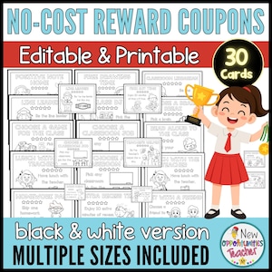 Coupons gratuits imprimables de récompense pour les étudiants, cartes de récompenses en noir et blanc à colorier modifiables PowerPoint, Google Slides