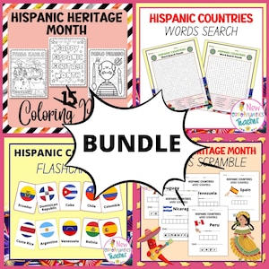 Hispanic Heritage Month Activities BUNDLE | Hispanic Heritage Game BUNDLE | Latino Heritage Month | Hispanic Flags | Cinco De Mayo Activity
