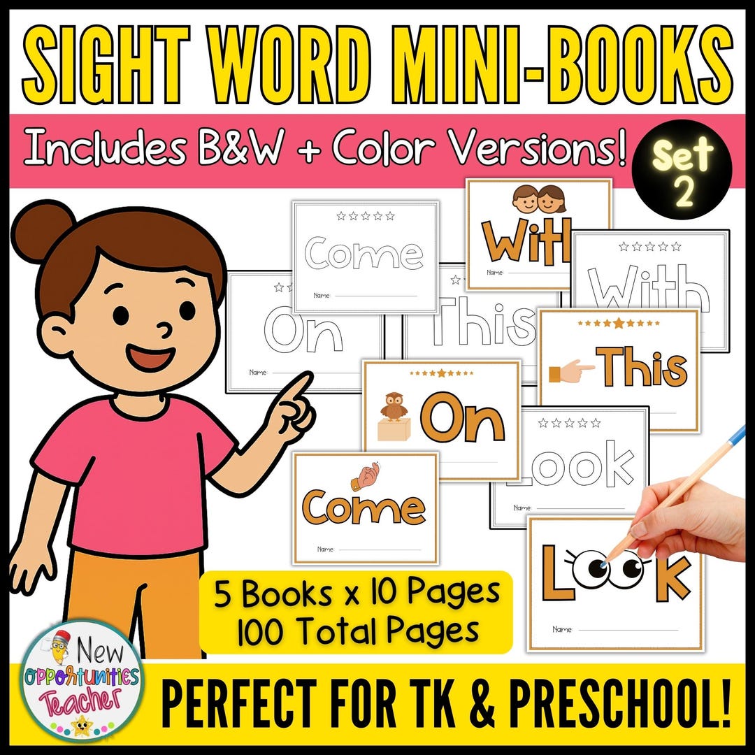 Sight Words Mini Books Set 2, TK & Preschool Literacy (digital Download ...