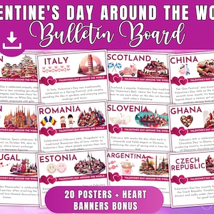 Valentines Day Bulletin Board Kit, Valentine&#39;s Day bulletin board Posters, Love, Heart Banners, Classroom Door Decor, Digital Download