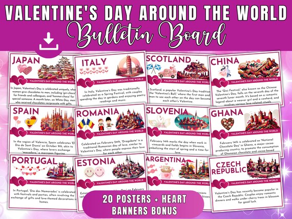 Valentine's Day Around the World Bulletin Board Posters, Heart