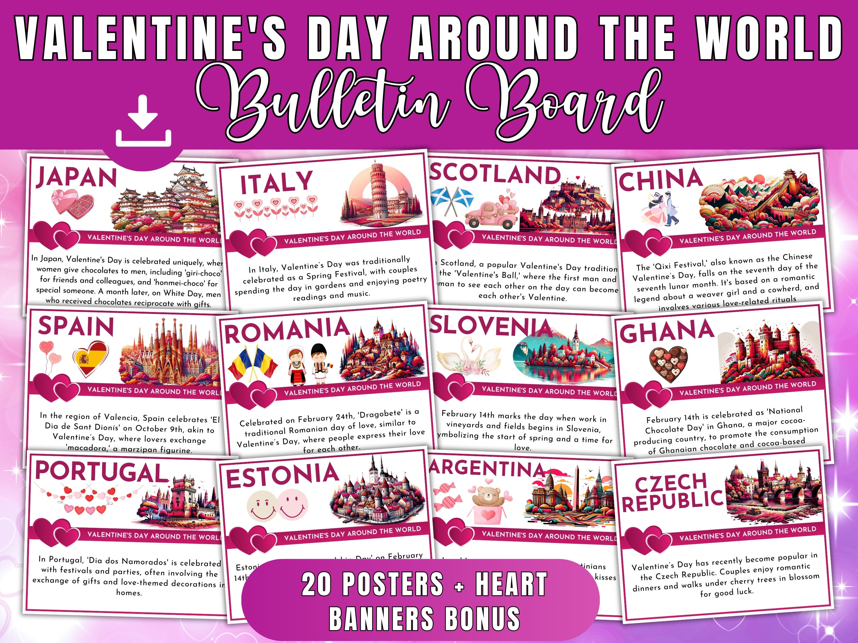 Valentine's Day Around the World Bulletin Board Posters, Heart