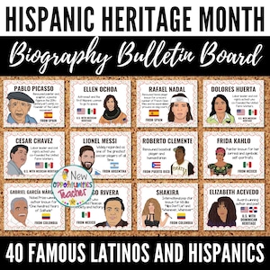 Hispanic Heritage Month Classroom Bulletin Board Set - 40 Iconic Figures - Hispanic Heroes Posters