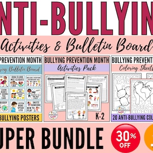 National Bullying Prevention Month Activities and Bulletin Board BUNDLE - Anti-Bullying  - Cyberbullying Awareness Worksheets and Posters
