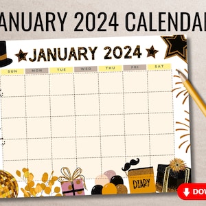 January 2024 Calendar Editable And Printable PowerPoint & PDF - Instant Download