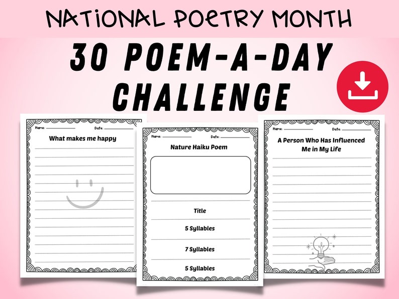 30 Poemaday Challenge Templates National Poetry Month Worksheets