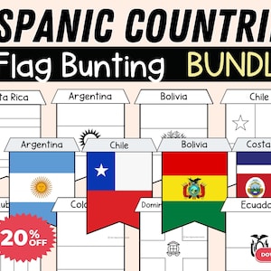 Hispanic Country Flags Bunting BUNDLE | Hispanic Heritage Month Flag Bunting Colorful & BW | Spanish Speaking Countries Pennants Pack