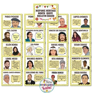 Hispanic Heritage Month Inspirational Quotes | Hispanic Icons Classroom Bulletin Board Set - 20 Inspirational Posters - Hispanic Heroes