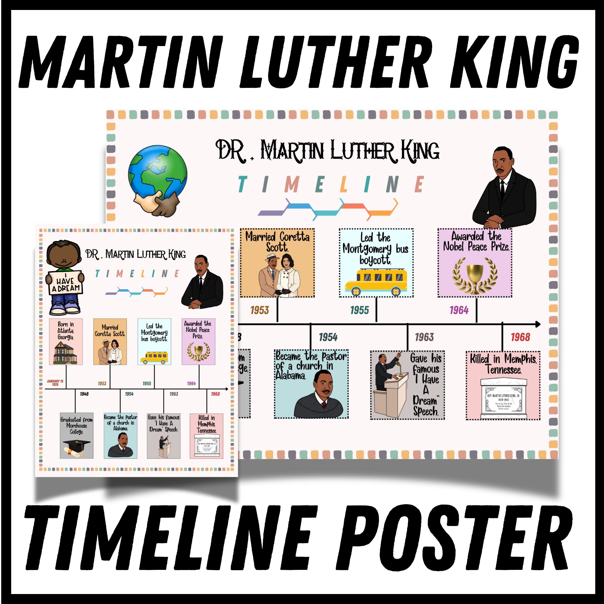 Martin Luther King Jr Timeline Poster | Martin Luther King Life Timeline | MLK Day Classroom Decor | Black History Month Bulletin Board Idea