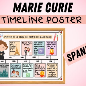 Marie Curie Timeline Poster Spanish| Marie Curie bulletin board Idea | Classroom Decor | Women&#39;s History Month Poster