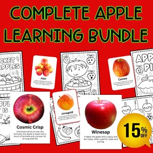 Komplettes Apfel-Lernpaket: Malvorlagen, Karteikarten & Poster mit Apfelsorten | Apfelsorten Lernpaket