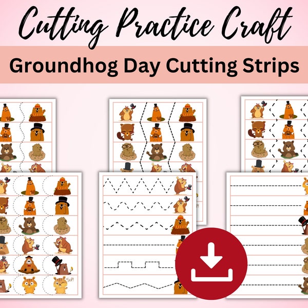 Groundhog Day Cutting Strips, February Scissor Skills Cutting Practice, Groundhog Day Craft, Kindergarten and preschool Crafts