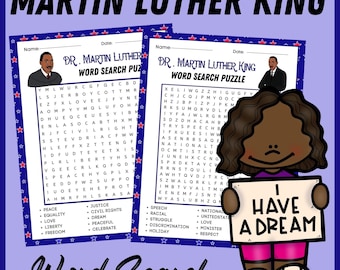 Martin Luther King Jr Word Search Puzzle | Martin Luther King Vocabulary | MLK day Game | Black History Month Activities Answer Key Included