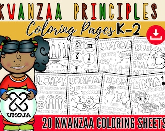 Celebrate Kwanzaa Coloring Pages - Kwanza Principles Coloring Sheets (k-2) - African Heritage Kids Coloring Fun - Kawnzaa Teaching Resources