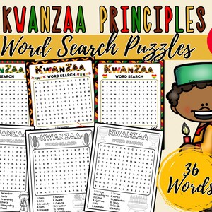 Kwanzaa Principles Word Search Activity Pack - Fun and Educational December Game - African Heritage Kids Activity