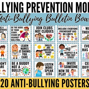 National Bullying Prevention Month Bulletin Board Set - 20 Anti-Bullying Posters - Cyberbullying Awareness Classroom Decor