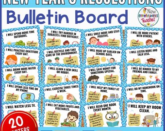 New Year's Resolution Bulletin Board, Motivational Posters (Digital Download)