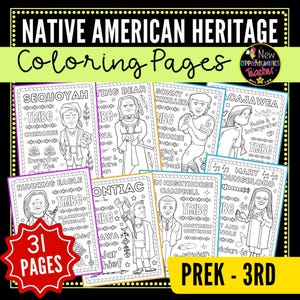 Native American Heritage Month Coloring Pages - Notable Figures (PDF Pattern)