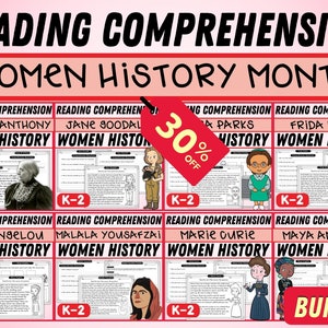 Women&#39;s History Month Reading Comprehension Passage BUNDLE | 10 Famous Women In History Biographies | Social Studies | Timeline Activity