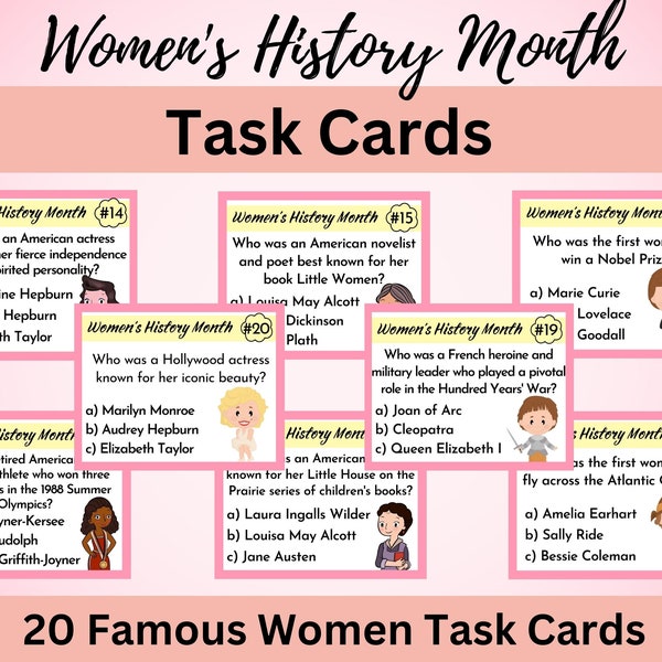 Printable Women's History Month Research Task Cards | Educational Cards | Famous Women In History | Social Studies