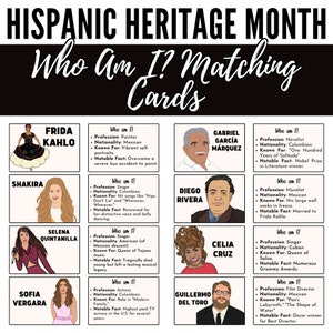 Wie ben ik? Matching Cards - Hispanic Heritage Month Matching Cards - Hispanic Heroes Cards