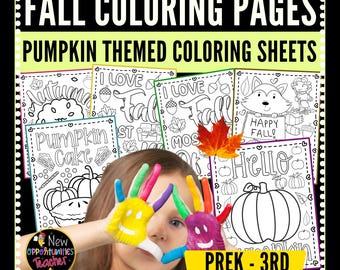 Fall Pumpkin Coloring Pages, Printable Autumn Activity (Digital Download)