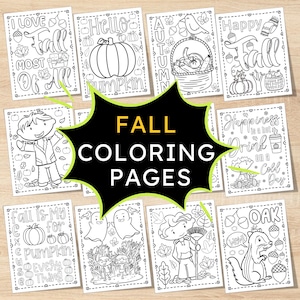 Fall Coloring Pages, Pumpkin Patch, Autumn Leaves (Digital Download)