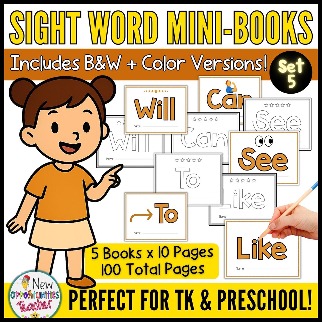 Sight Word Mini Books Set 5, TK Literacy (digital Download) - Etsy