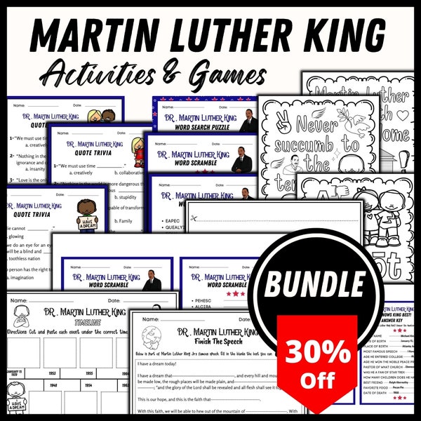 Martin Luther King JR Games & Activities BUNDLE | Black History Month Games Bundle |  Back To School Activity