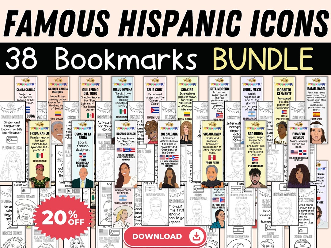 Famous Hispanic Icons Bookmarks BUNDLE Hispanic Heritage Month