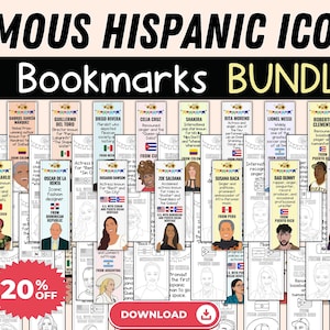 Famous Hispanic Icons Bookmarks BUNDLE - Hispanic Heritage Month Bookmarks Pack - National Book Month Gift - Hispanic Latino Americans