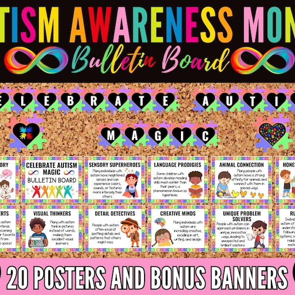 Autism Awareness Month bulletin board, Puzzle Banners, April Classroom Decor, Autism Acceptance Posters, April is Autism Awareness Month