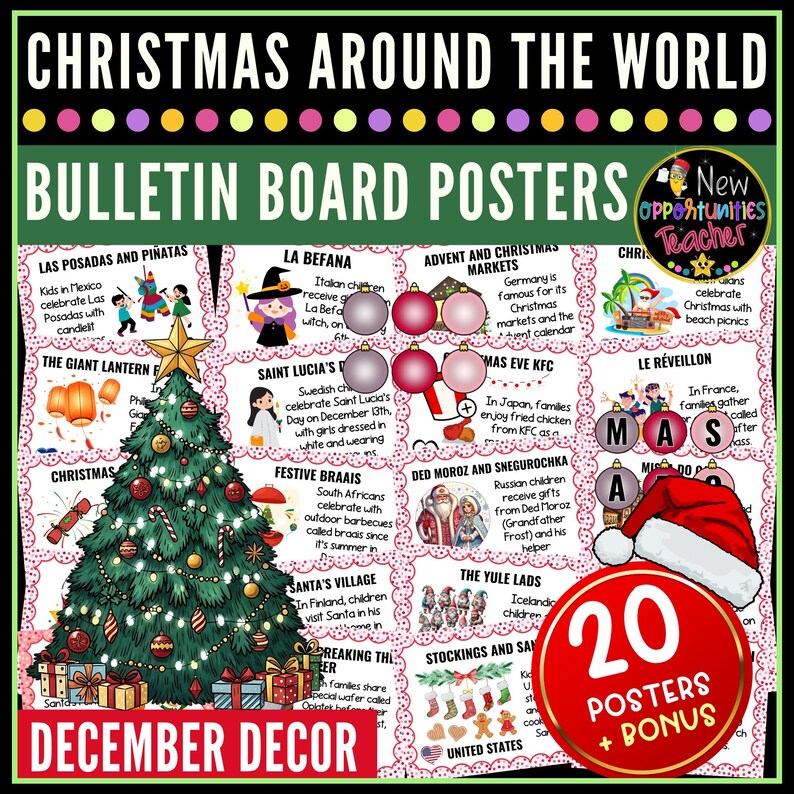 Winter Holidays Christmas Around the World Bulletin Board Set, Posters ...