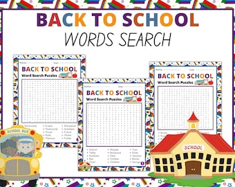 Printable Back To School Word Search Puzzles  | First Day Of School Game | First Day of School Activities