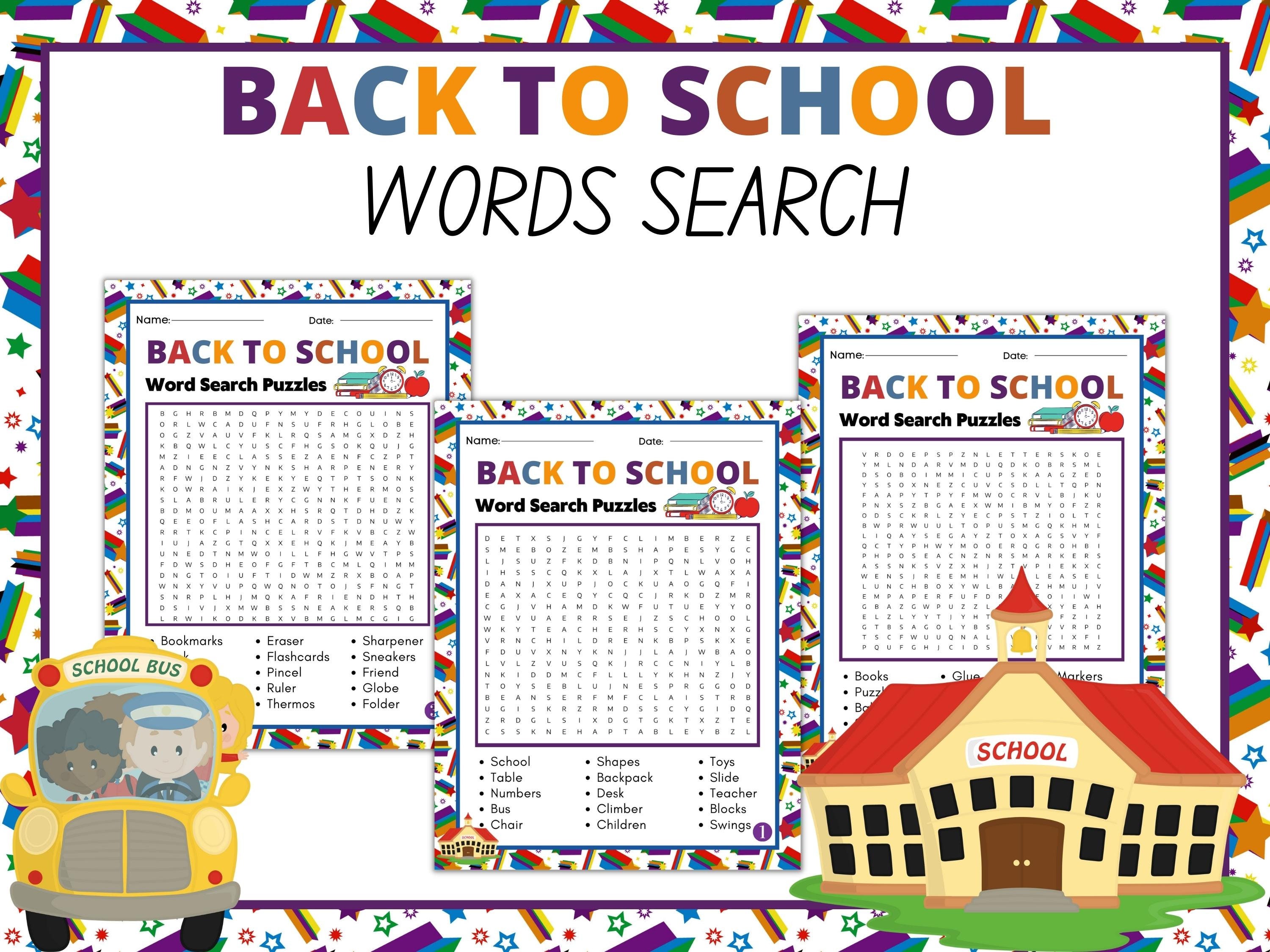 Printable Back to School Word Search Puzzles First Day of School Game ...