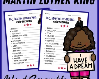 Martin Luther King Jr Word Scramble | Martin Luther King Vocabulary | MLK day Game | Black History Month Activities Answer Key Included