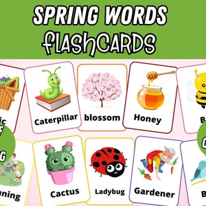 Printable Spring Sight Words Flash Cards | Springtime Montessori Cards | Homeschool Montessori Flashcards (Preschool & Kindergarten)