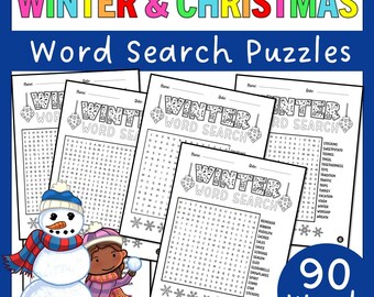 Winter Themed Word Search Puzzles | Christmas Word Search Games | Word Search for Kids | 90 Winter & Christmas Words  with Answer Key