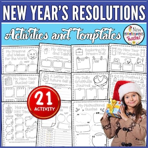 Printable New Year’s Resolutions & Goal Setting Activity, New Year 2025, Year in Review, New Year Goals for Kids, Printable New Year Memory