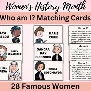 Carte stampabili Chi sono io Gioco di abbinamento del mese della storia delle donne / Gioco di abbinamento educativo / Donne famose nella storia