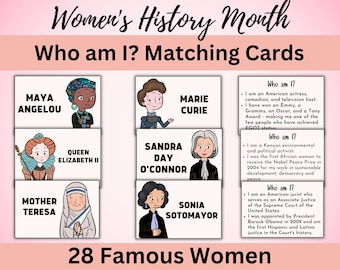 Printable Who Am I Cards Women&#39;s History Month Matching Game | Educational Matching Game | Famous Women In History