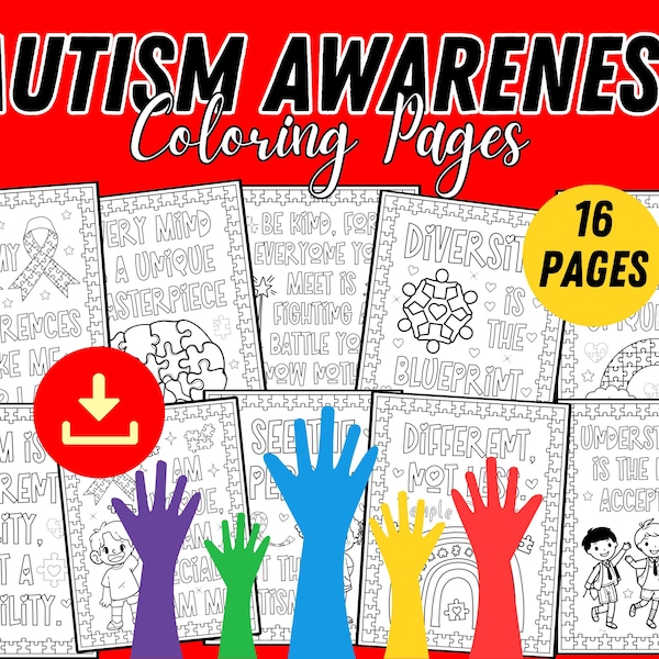 Autism Awareness Month Coloring Pages, Autism Acceptance Puzzles Coloring Sheets, April is Autism Awareness Month Coloring Book