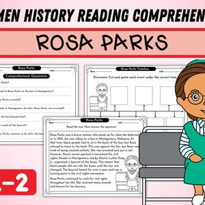 Rosa Parks Reading Comprehension Passage | Women History Month Worksheets | March Activities for grade (K-2) | Timeline Activity