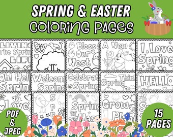 Printable Spring Easter Coloring Pages | Springtime Coloring Sheets | April Coloring Book with Inspiring Quotes