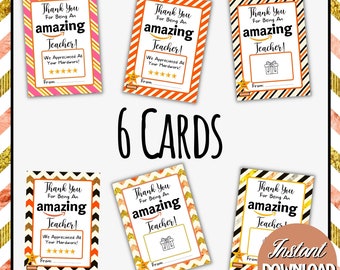 Teacher Appreciation Gift Card Holder Printable | Thank You Gift (Digital Download)