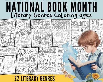 National Book Month Coloring Adventure - Literary Genres Coloring Pages - Literature Coloring Sheets - Literary Genres Activity Worksheets