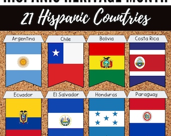 Hispanic Country Flags | Hispanic Heritage Month Flag Bunting | Spanish Speaking Countries Banner